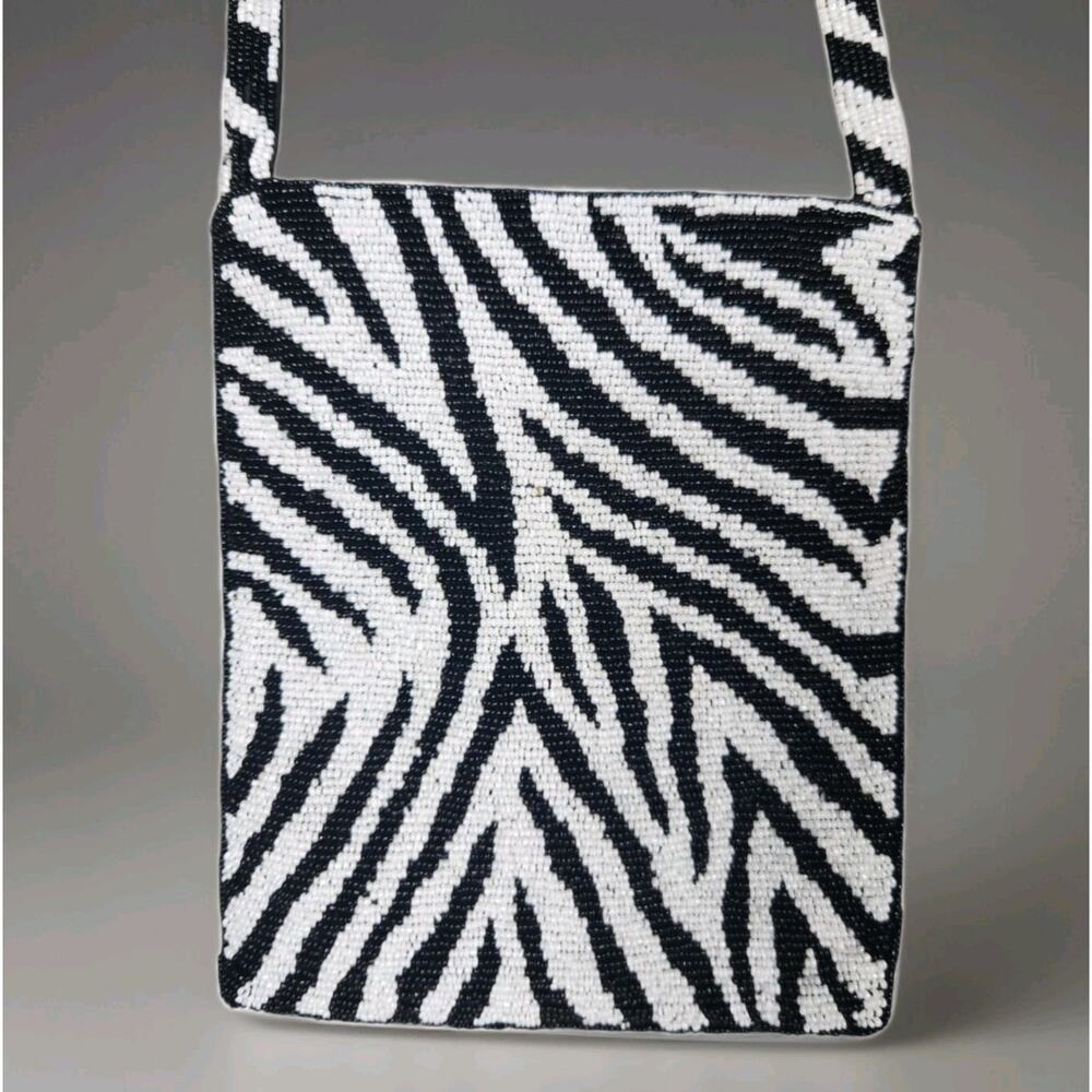 Vtg Christiana Fully Beaded Zebra Purse Small Cross Body Zipper Shoulder Bag 7x8
